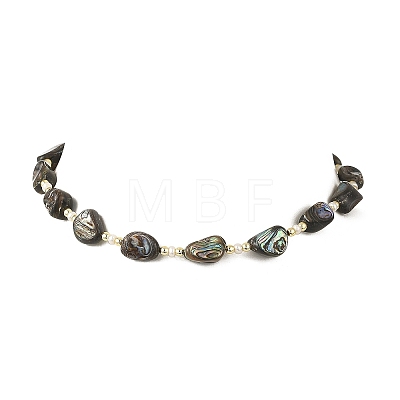 Nuggets Natural Abalone Shell/Paua Shell & Pearl Beaded Necklaces NJEW-JN06377-1