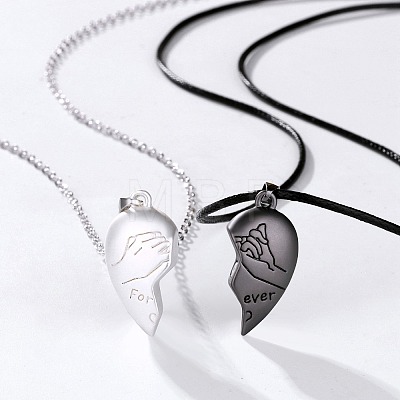 2Pcs Valentine's Day Alloy Forever Heart with Hands Magnetic Pendant Necklaces for Women Men WG7D3EF-04-1