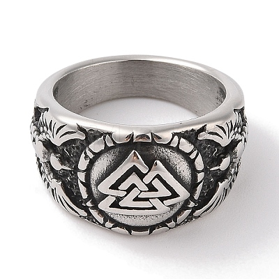 Viking 304 Stainless Steel Valknut Rings RJEW-U005-17D-AS-1