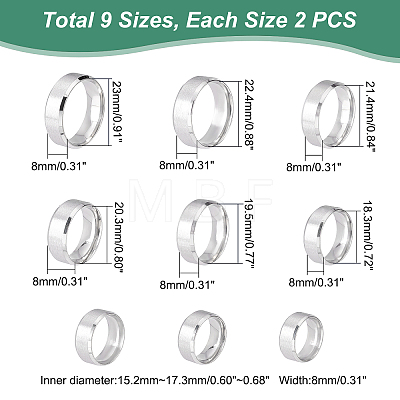 DICOSMETIC 18Pcs 9 Size 201 Stainless Steel Plain Band Ring for Men Women RJEW-DC0001-07B-1