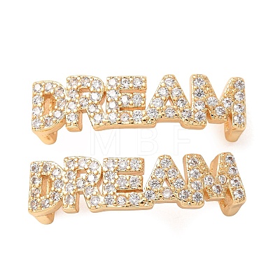 Brass Micro Pave Clear Cubic Zirconia Word DREAM Links Connector Charms KK-K002-32E-G-1