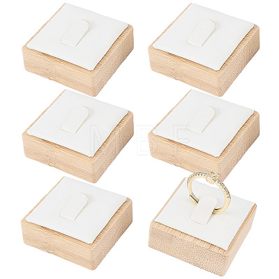6Pcs Bamboo Single Ring Display Stands with PU Leather/Velvet Mat RDIS-CL0001-01A-1
