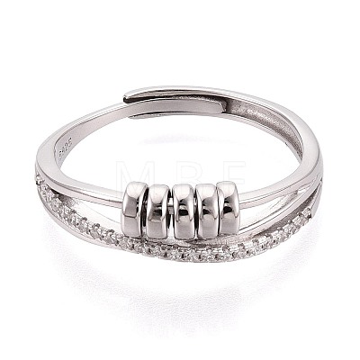 925 Sterling Silver Micro Pave Clear Cubic Zirconia Adjustable Finger Rings for Women STER-N016-136P-1