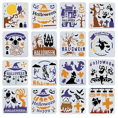 Halloween 16 Pcs 16 Styles PET Plastic Hollow Out Drawing Painting Stencils Templates DIY-WH0349-58-1