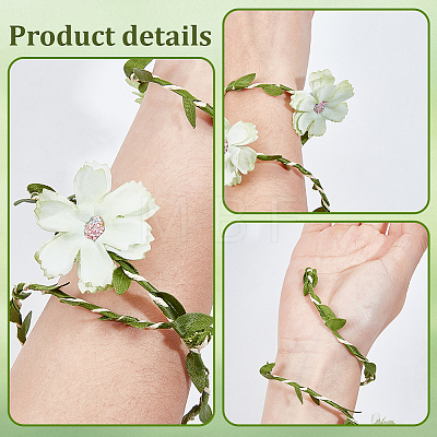 Flower Polyester with Iron wire Upper Arm Cuff Bangles for Women AJEW-GF0014-08B-1