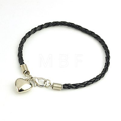 PU Leather Braided Charm Bracelets BJEW-JB00785-09-1