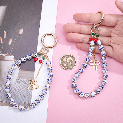 2Pcs Zinc Alloy Ceramic Beads Mobile Straps AJEW-ME0002-83B-1