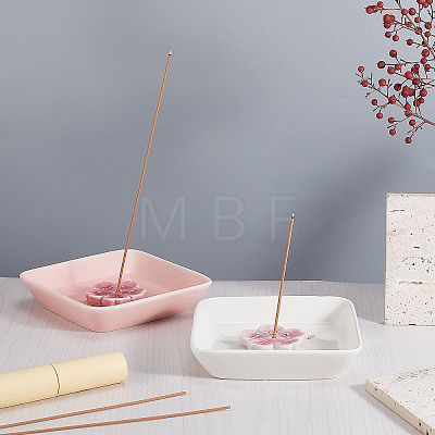2Pcs Square Handmade Porcelain Jewelry Plate & 2Pcs Sakura Flower Ceramic Incense Burners AJEW-CP0005-53-1