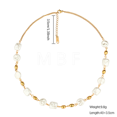Natural Pearl Square & Flat Round Beaded Necklace with Stainless Steel Chains for Women SX4591-1-1