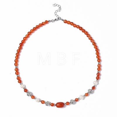 Gemstone & Natural Pearl Beaded Necklace with 304 Stainless Steel Clasp for Women NJEW-F302-04-1