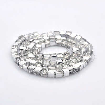 Half Plated Clear Glass Faceted Cube Beads Strands GLAA-A031-4mm-HP02-1