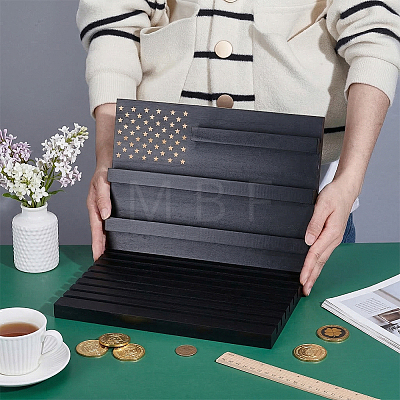 Wooden Commemorative Coin Organizer Slotted Display Stands ODIS-WH0086-228B-1