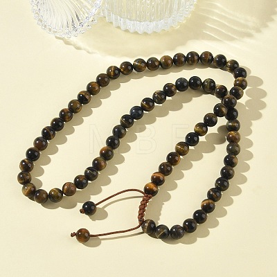 Adjustable Natural Mixed Gemstone Round Beaded Braided Necklaces G-H355-05-1