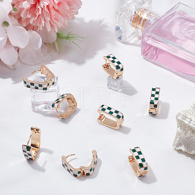 4 Pairs Rectangle with Tartan Pattern Alloy Enamel Hoop Earrings EJEW-SC0002-26C-1