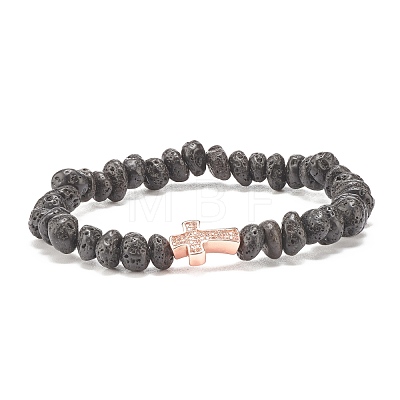 Natural Lava Rock Beaded Stretch Bracelet BJEW-JB08294-03-1