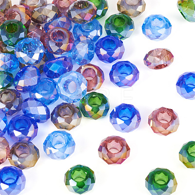 50Pcs 5 Colors Transparent Glass European Beads GPDL-TA0001-05-1