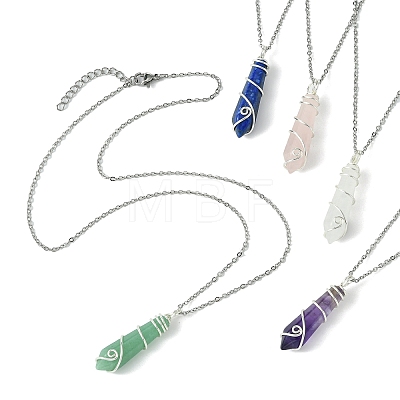 Natural Mixed Gemstone Faceted Bullet Shaped Pendant Necklaces NJEW-JN05026-02-1