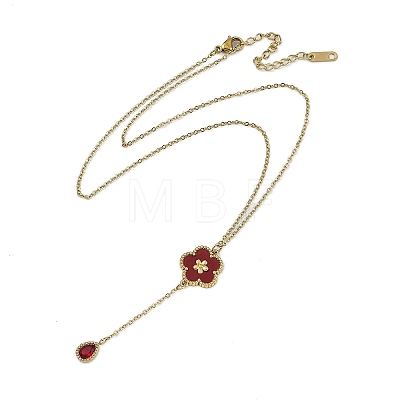 Ion Plating(IP) 304 Stainless Steel Red Cubic Zirconia Cable Chain Teardrop Tassel Necklaces NJEW-D080-09B-1