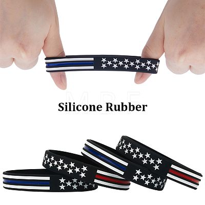 Gorgecraft 20Pcs 2 Colors Independence Day Theme Silicone Star Cord Bracelets Set Wristband BJEW-GF0001-15B-1