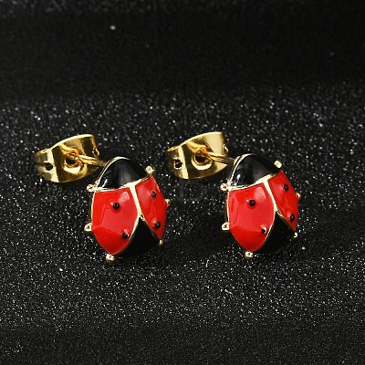 Brass Enamel Stud Earrings for Women EJEW-A126-04G-1