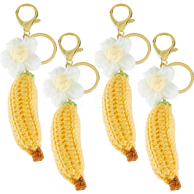 4Pcs Handmade Yarn Banana with Flower Pendant Keychains KEYC-HS00020-1
