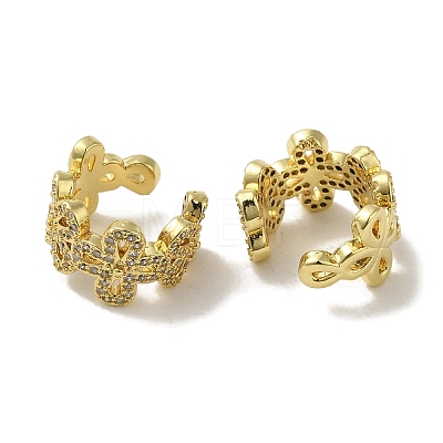 Rack Plating Brass Micro Pave Clear Cubic Zirconia Flower Cuff Earrings for Women EJEW-P280-01G-1