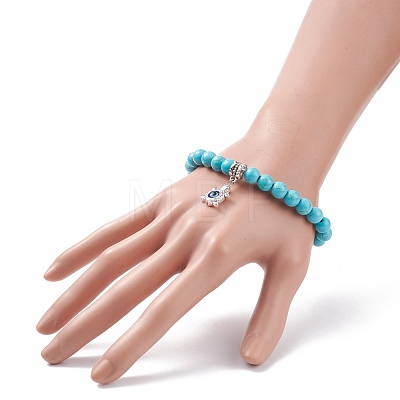 Synthetic Turquoise Round Beaded Stretch Bracelet BJEW-JB08218-1