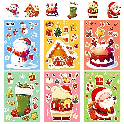 6Pcs Christmas Theme Cartoon Paper Stickers DIY-P085-14B-1