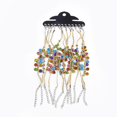 (Jewelry Parties Factory Sale)Handmade Braided Raffia Charm Bracelets AJEW-S072-19-1