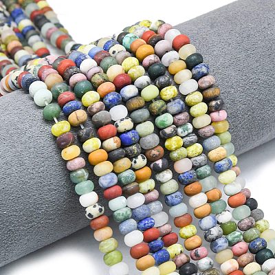Natural Blue Spot Jasper & Dalmatian Jasper & White Jade Beads Strands G-P575-A30-6x4mm-01-1