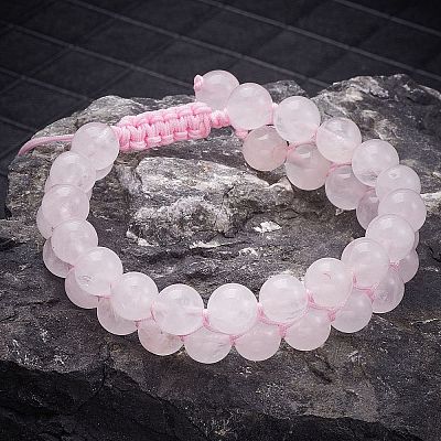 Natural  Rose Quartz Braided Bead Bracelet BJEW-SW00001-08-1