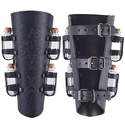 1 Pair Adjustable PU Leather Cord Bracelet with Glass Bottles AJEW-CL0002-53B-1