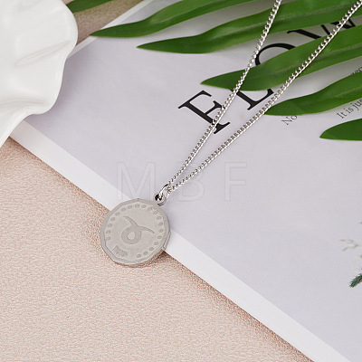 201 Stainless Steel Constellation Coin Pendant Necklace with Alloy Chains ZODI-PW0001-032C-1