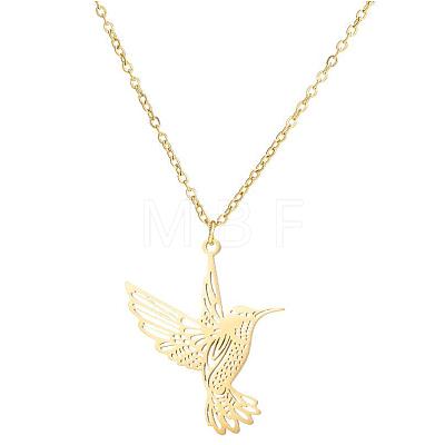 201 Stainless Steel Laser Cut Bird Pendant Necklaces for Women FS-WG55B1A-01-1