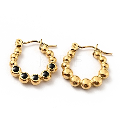 Ion Plating(IP) 304 Stainless Steel Round Beads Wrap Hoop Earrings with Enamel for Women EJEW-G293-16D-G-1