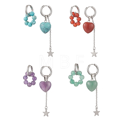 4 Pairs Valentine's Day Heart 304 Stainless Steel Hoop Earrings EJEW-TA00799-1