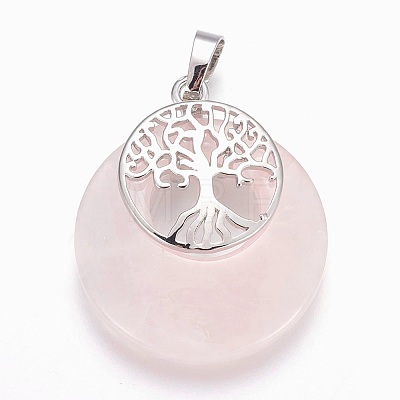 Natural Rose Quartz Pendants X-G-F573-C12-1