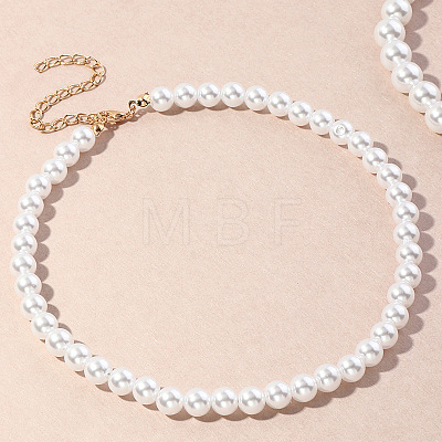 Plastic Imitation Pearl Round Beaded Necklaces for Women WGF0340-02-1