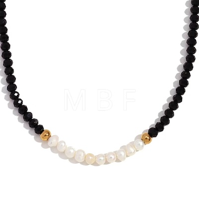 Fashion Natural Freshwater Pearl & Faceted Rondelle Glass Beaded Necklaces for Women AX4759-8-1
