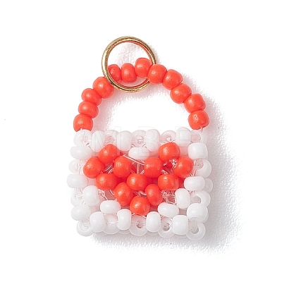 Glass Seed Beaded Handbag Pendants PALLOY-MZ01217-01-1