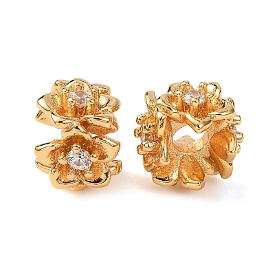 Brass Micro Pave Clear Cubic Zirconia Beads KK-K422-19G-1