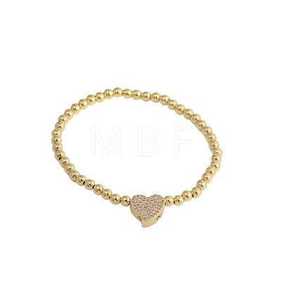 Brass Micro Pave Clear Cubic Zirconia Beaded Stretch Bracelets for Women FS-WGB95F4-03-1