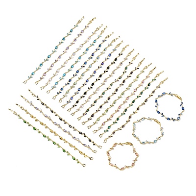 Brass Glass Flower Link Chain Bracelets KK-CBA7DFA-01G-C-1