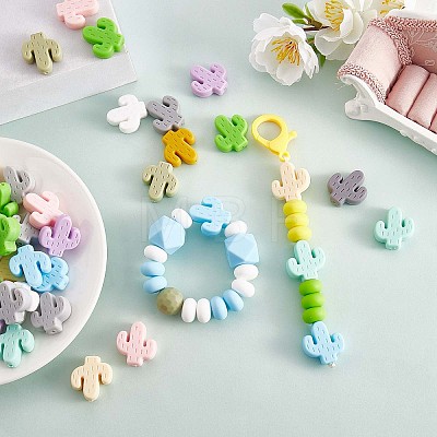 60Pcs Cactus Silicone Focal Beads Colorful Large Hole Loose Spacer Beads Silicone Beads for DIY Necklace Bracelet Earrings Keychain Craft Jewelry Making JX324A-1