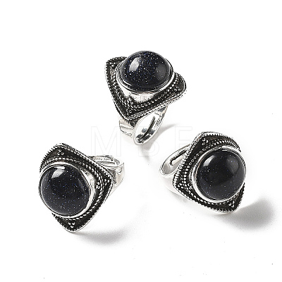 Synthetic Blue Goldstone Adjustable Rings G-P560-03AS-08-1