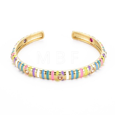 Stripe Enamel Cuff Bangle BJEW-S141-013-1