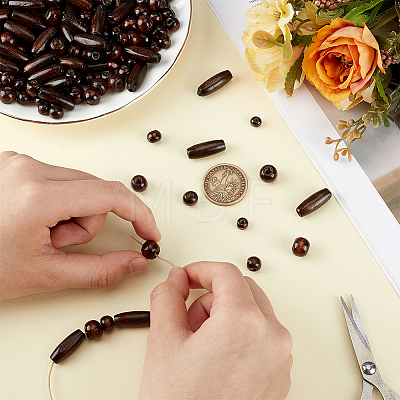 480Pcs 4 Styles Retro Wooden Beads WOOD-PH0003-63-1