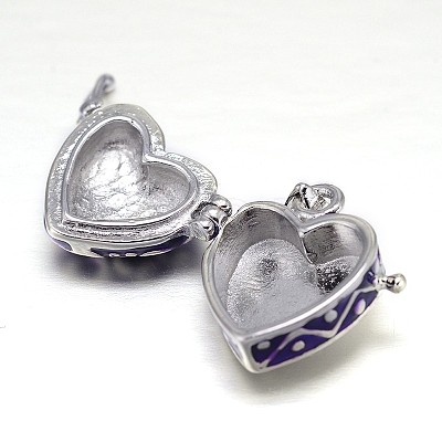 Enamel Heart Rack Plating Platinum Brass Prayer Box Pendants KK-L101-01B-1