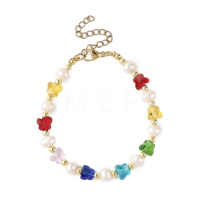 Glass Butterfly & Natural Freshwater Pearl & Synthetic Non-magnetic Hematite Beaded Bracelets BJEW-JB14175-1