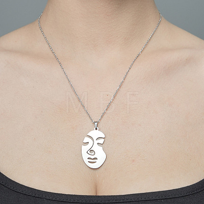 Non-Tarnish 201 Stainless Steel Hollow Abstract Face Pendant Necklace NJEW-OY001-83-1